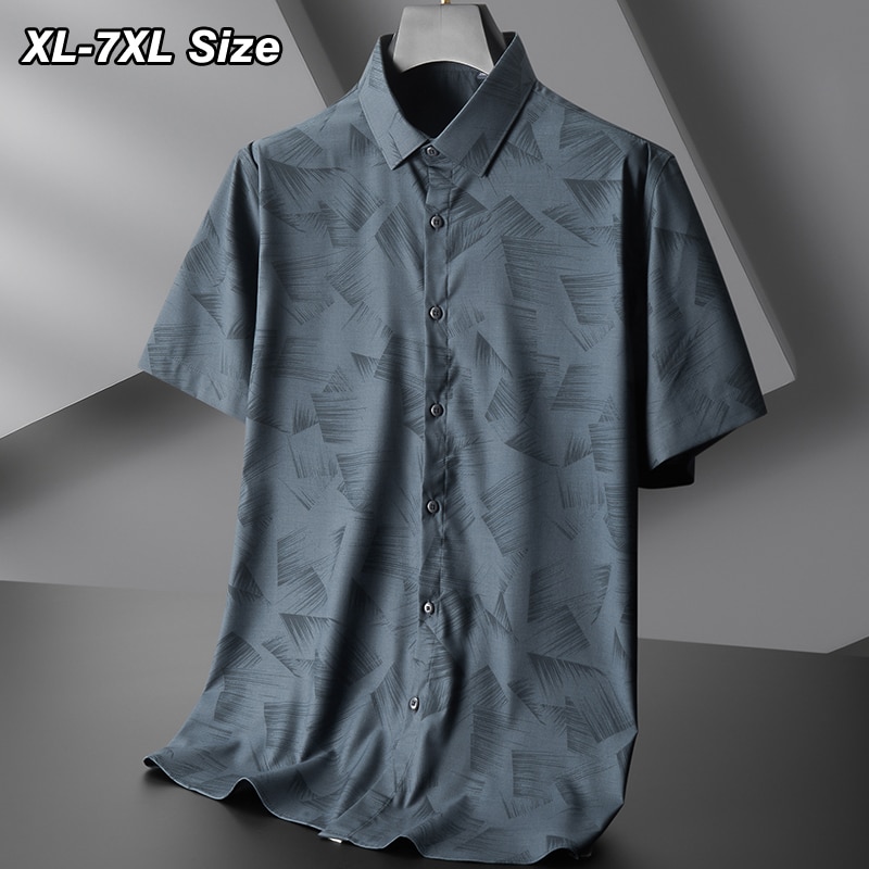 여름 남성 짧은 소매 셔츠 플러스 크기 럭셔리 인쇄 비즈니스 캐주얼 셔츠 드레스 패션 브랜드 의류 5XL 6XL 7XL
